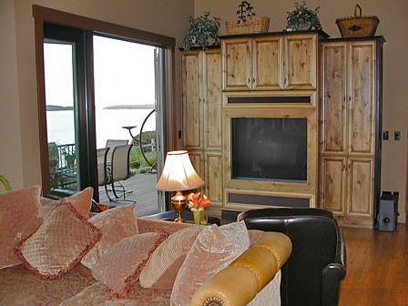 The lower level of the home features media 