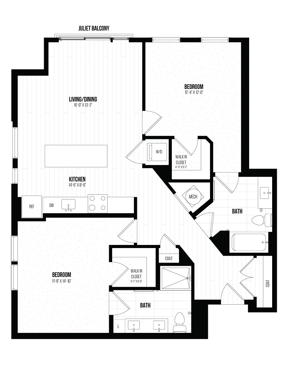 Floor plan 2 Bed/2 Bath- 2D