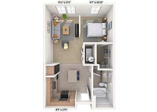 Floor plan Studio 0x1 600 SF