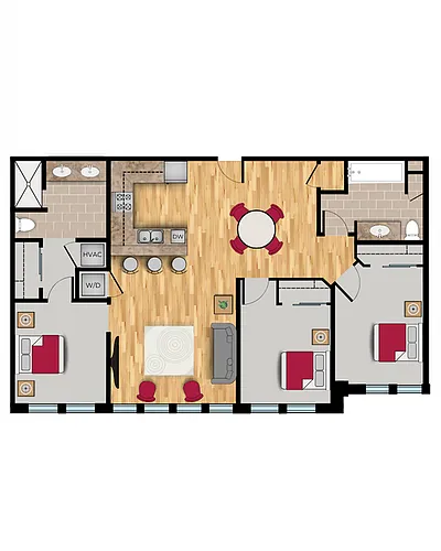 Floor plan 3 bedroom, 2 bathroom