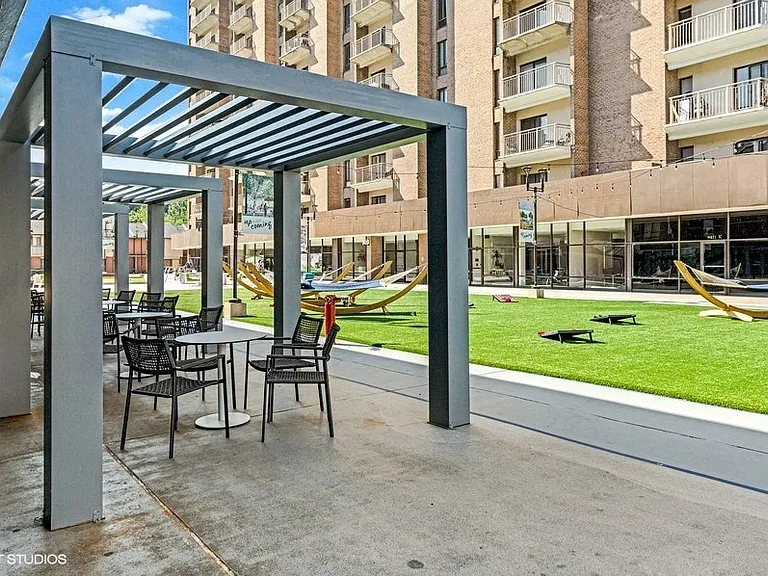 Bistro seating to enjoy the Virginia breezes in The Plaza