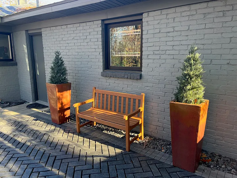patio with garage window and access door