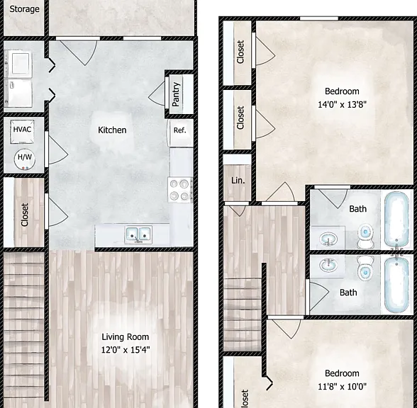 2 Bedroom Townhome Floorplan Diagram