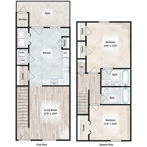 Floor plan 2 Bedroom Townhome