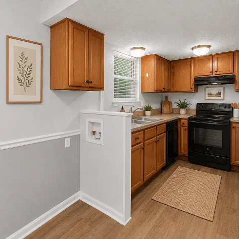 Functional kitchen with ample cabinetry and generous prep space.