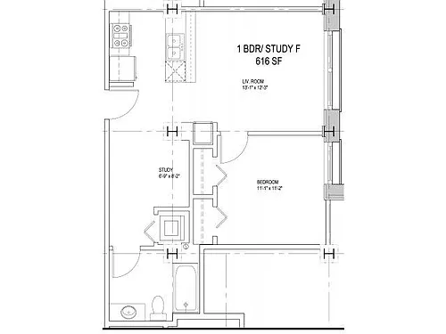 Floor plan 1 Bedroom w/Study