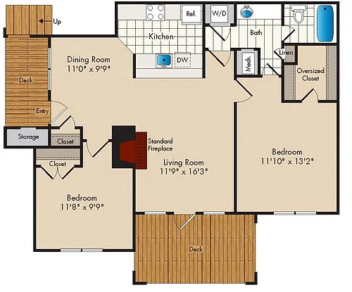 Floor plan 2 Bedroom/1 Bath - 925 square feet
