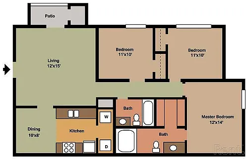 Floor plan Brentwood 3 bed 2bath 1158sqft