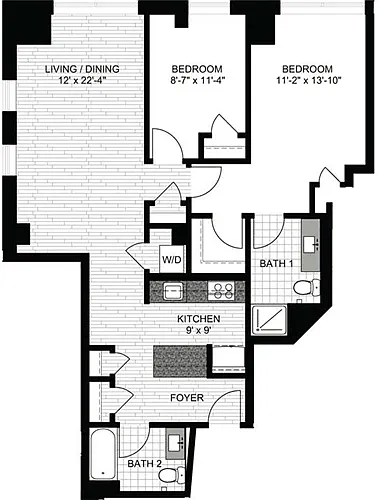 Floor plan 2 Bedrooms M
