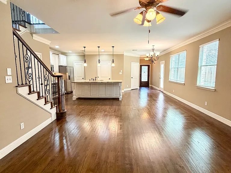 Spacious living room with kitchen