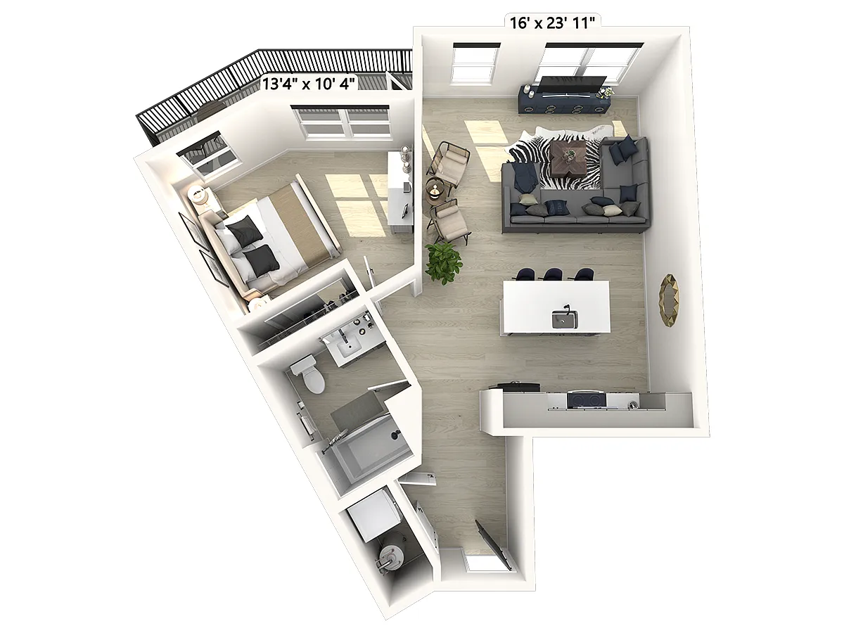 Floor plan A122 - 1 Bedroom 1 Bathroom