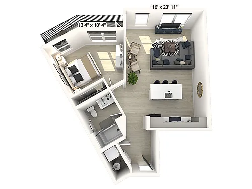 Floor plan A122 - 1 Bedroom 1 Bathroom