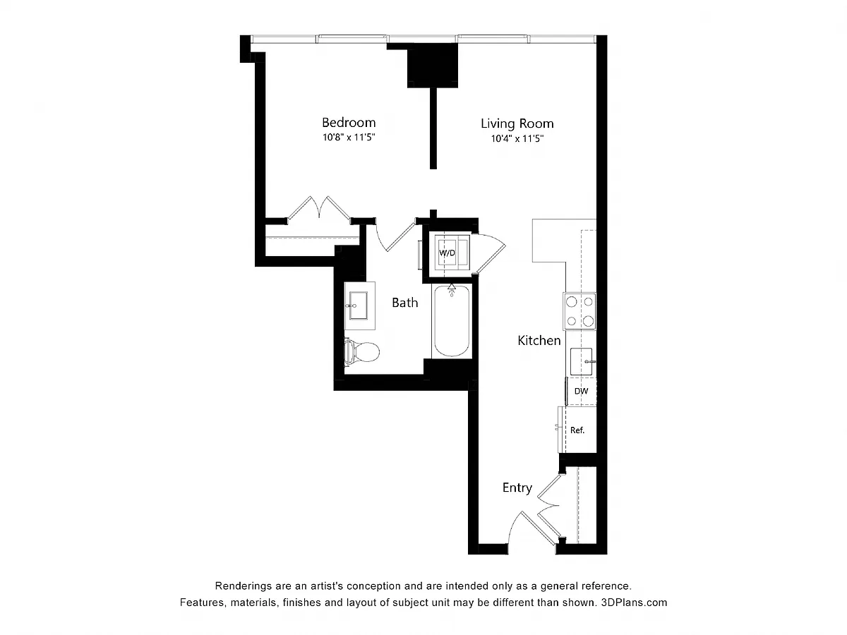 Floor plan JR 1 Bedroom 1 Bath (A01J)