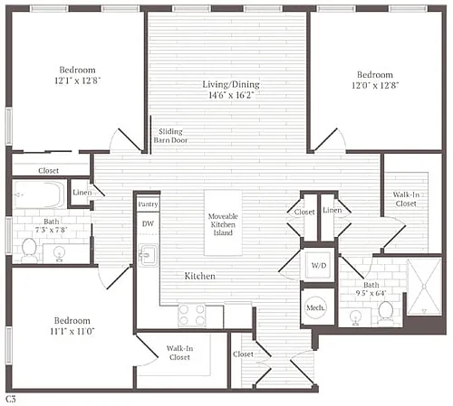 Floor plan 3 Bed 2 Bath