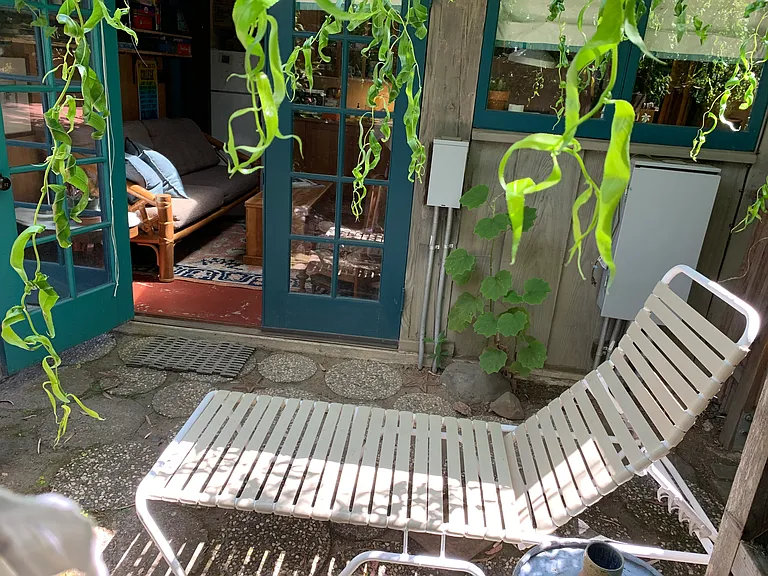 private patio outside French double doors - enjoy your coffee and morning routine in the garden