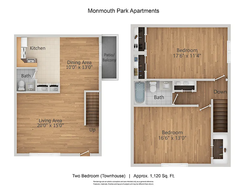 Floor plan Monmouth Park Apts - Two Bedroom Townhouse