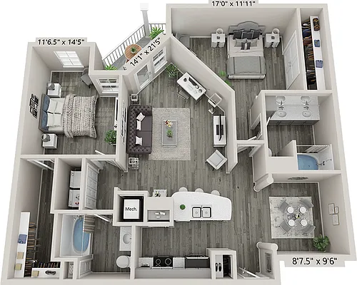 Floor plan Two Bedroom B2I