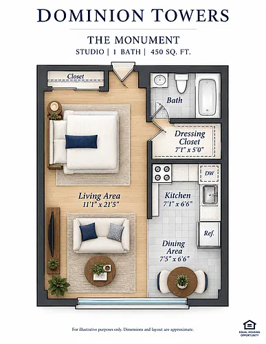 Floor plan Studio/one bath