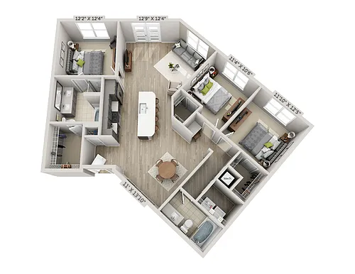 Floor plan D4 3 Bedroom 2 Bath