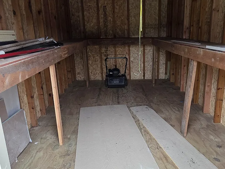 inside shed, also a work shop