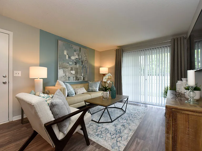 Living Room with Hardwood Style Flooring