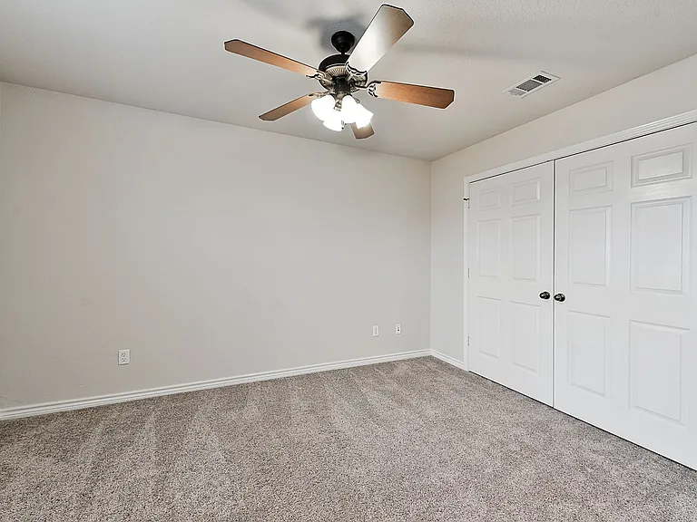 No Carpet Now All bedrooms hav vinyl wood looking plank floors. The closet in this room goes from wall to wall.