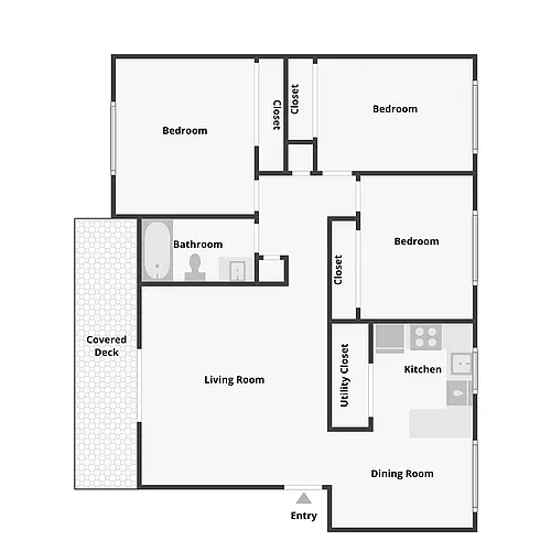 Floor plan 3 Bedroom, 1 Bath