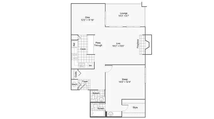 Floor plan 1 Bed 1 half Bath
