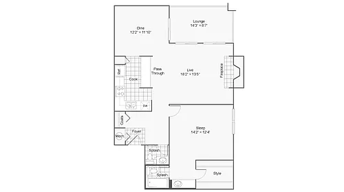 Floor plan 1 Bed 1 half Bath