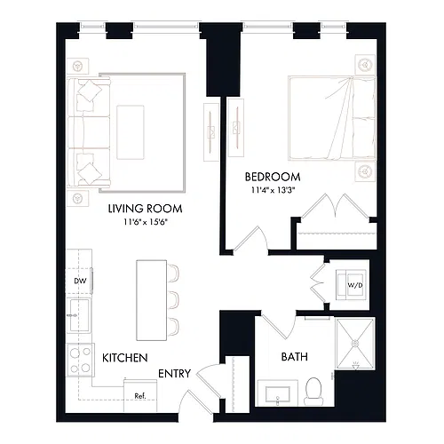 Floor plan A5 | 1 Bed | 1 Bath