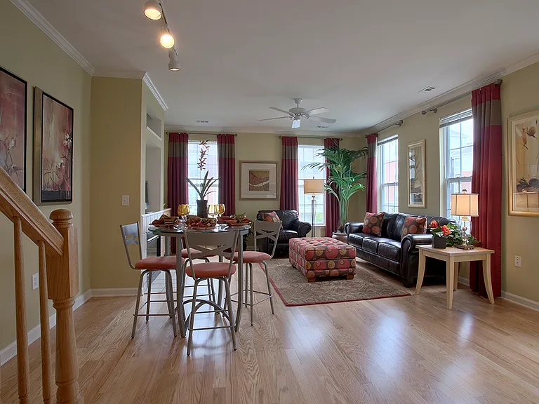 Townhome living and dining area (staged)