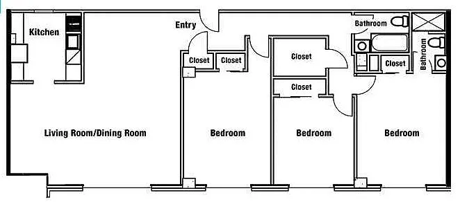 Floor plan Three Bedroom 2 Bath 08s