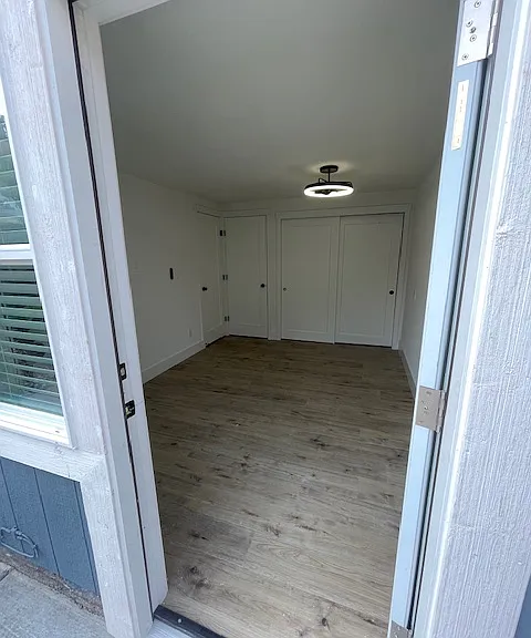 View into the master bedroom from the private yard/patio