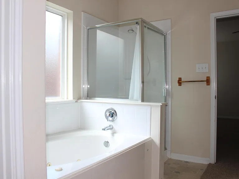 spa tub and stand up shower in the master bathroom