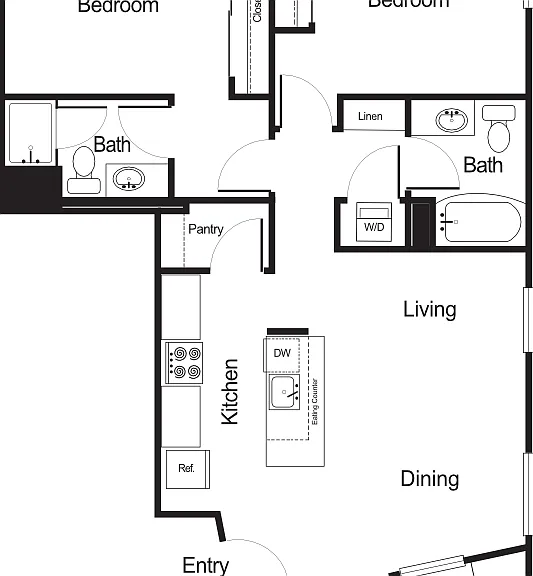 2 Bedroom 2 Bathroom Floorplan Diagram