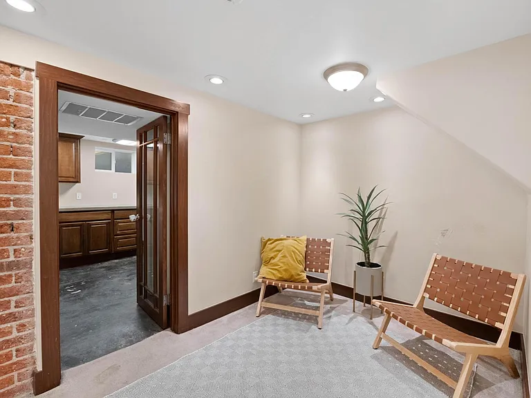 Basement level large living space office nook