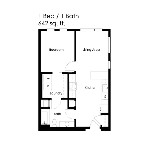 Floor plan 1 Bed / 1 Bath 642 sq ft 1F