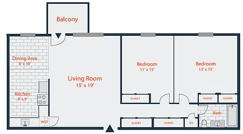Floor plan 2 Bed | 1 Bath