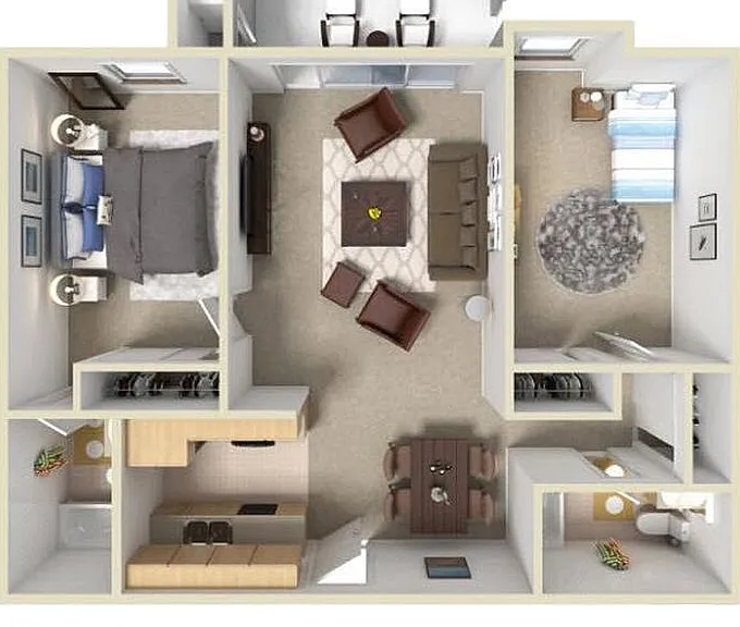 3D Rendering of a 1 Bed Floor Plan 3D Rendering of a 1 Bed Floor Plan