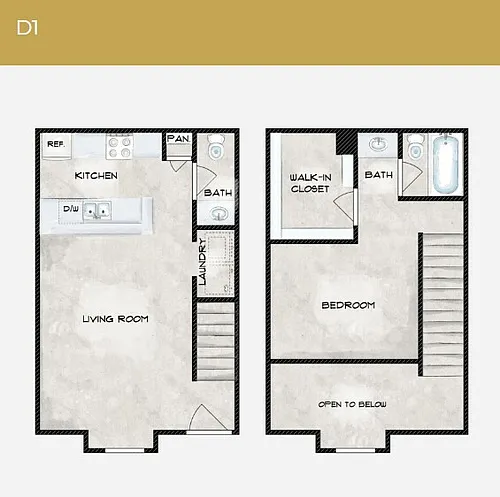 Floor plan 1 Bedroom 1.5 Bathroom