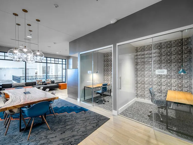 Resident lounge with private study pods and workspaces