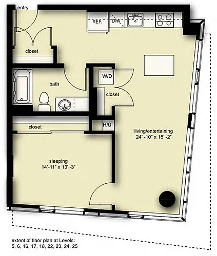 Floor plan Wave 1 Bed 1 Bath Penthouse BP6