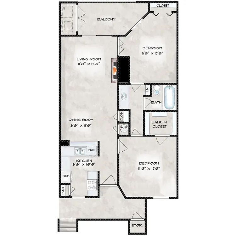 Floor plan Two Bedroom One Bath