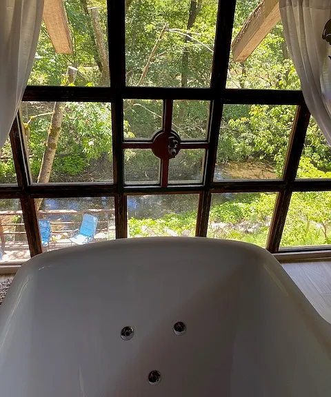 creekside view from the oversize jetted tub