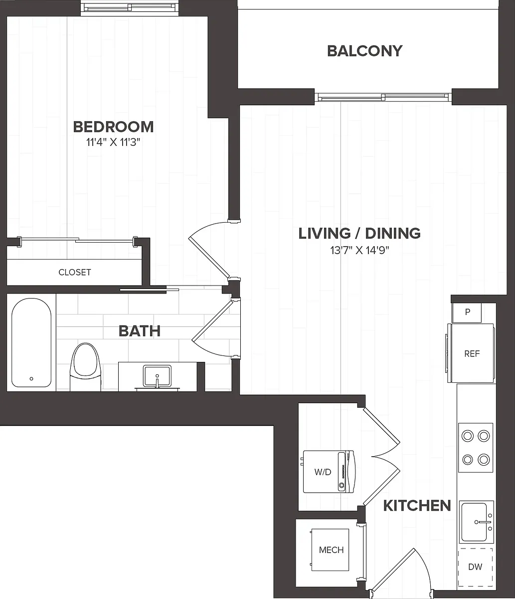 Floor plan 1 Bed/1 Bath-A14