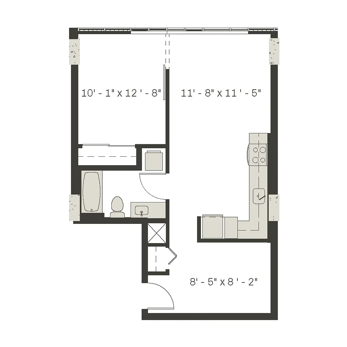 Floor plan 1 Bed/1 Bath Den-a6.1