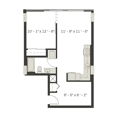Floor plan 1 Bed/1 Bath Den-a6.1