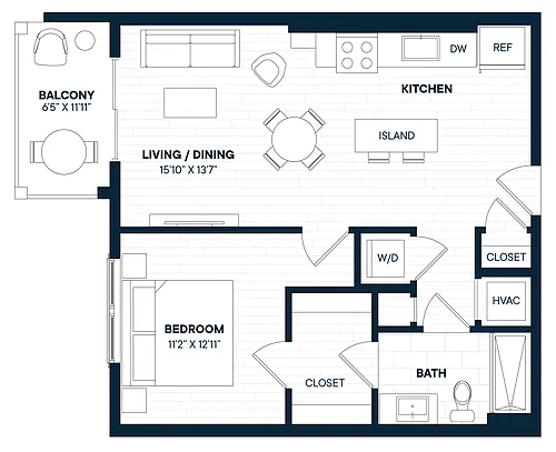 Floor plan 1 Bed 1 Bath-A7