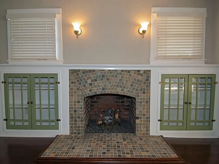 Gas Fireplace with Built-in Curio Cabinets