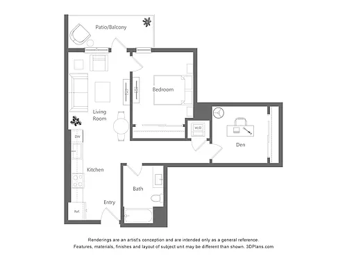 Floor plan One Bedroom + Den